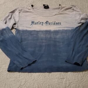 Harley-Davidson White to Blue Ombre Long Sleeve Shirt XL